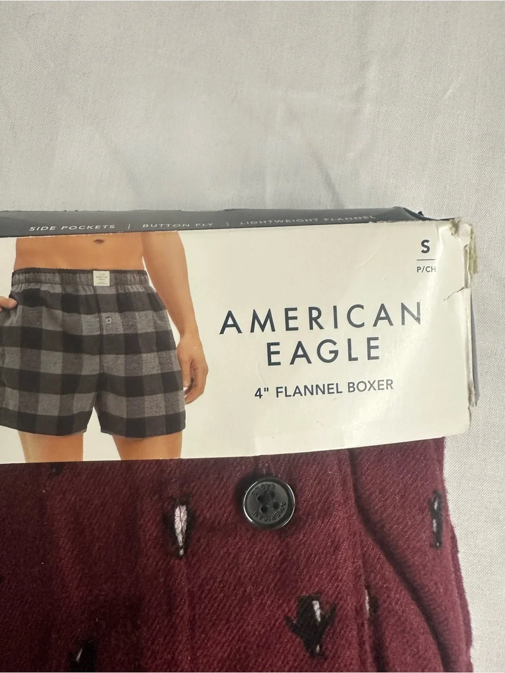 American Eagle Maroon Boxer Shorts with Penguin Motif